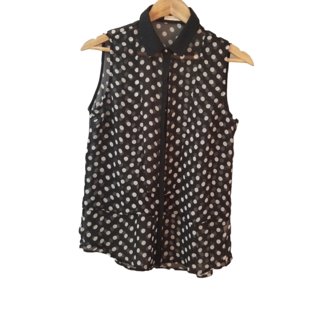 Porta Fortuna Sheer Polk a Dot button down blouse